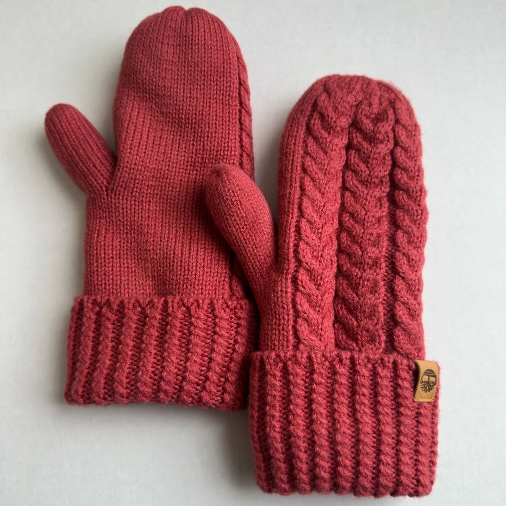 Timberland Cable Knit Mittens Faux Fur Lined Fold-Up Winter Warm